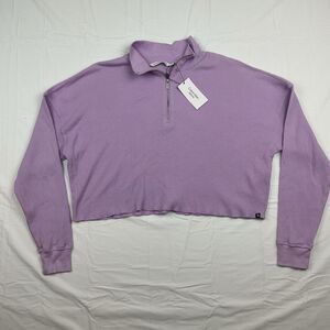 Calvin Klein Jeans Lavender Crop Pullover Small Waffle Knit Half Zip Long Sleeve